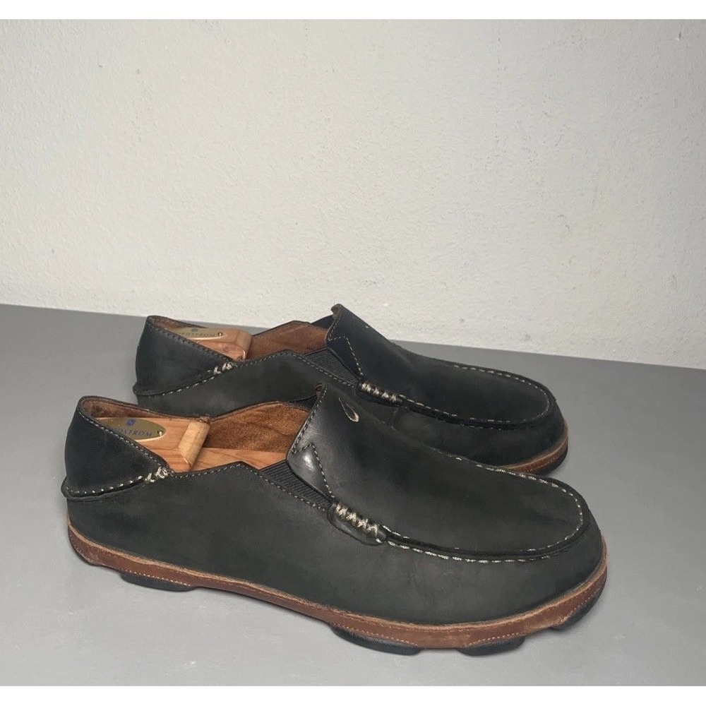 Olukai Moloa Men's Leather Slip On Shoes Size 10 Moccasin Slippers